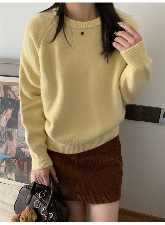 Leyuan Autumn Winter New Solid Color Round Neck Knitted Cardigan Lazy Loose Slim Pullover Women's Sweater - Image 4
