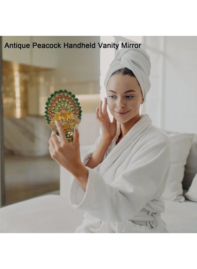 Nerien Vintage Antique Peacock Handheld Vanity Mirror with Comb, Metal Decorative Tabletop Stand, Travel Folding Handle Gift for Women, Bronze - Image 4