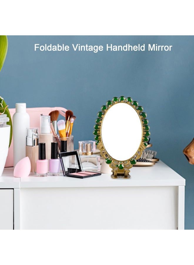 Nerien Vintage Antique Peacock Handheld Vanity Mirror with Comb, Metal Decorative Tabletop Stand, Travel Folding Handle Gift for Women, Bronze - Image 5