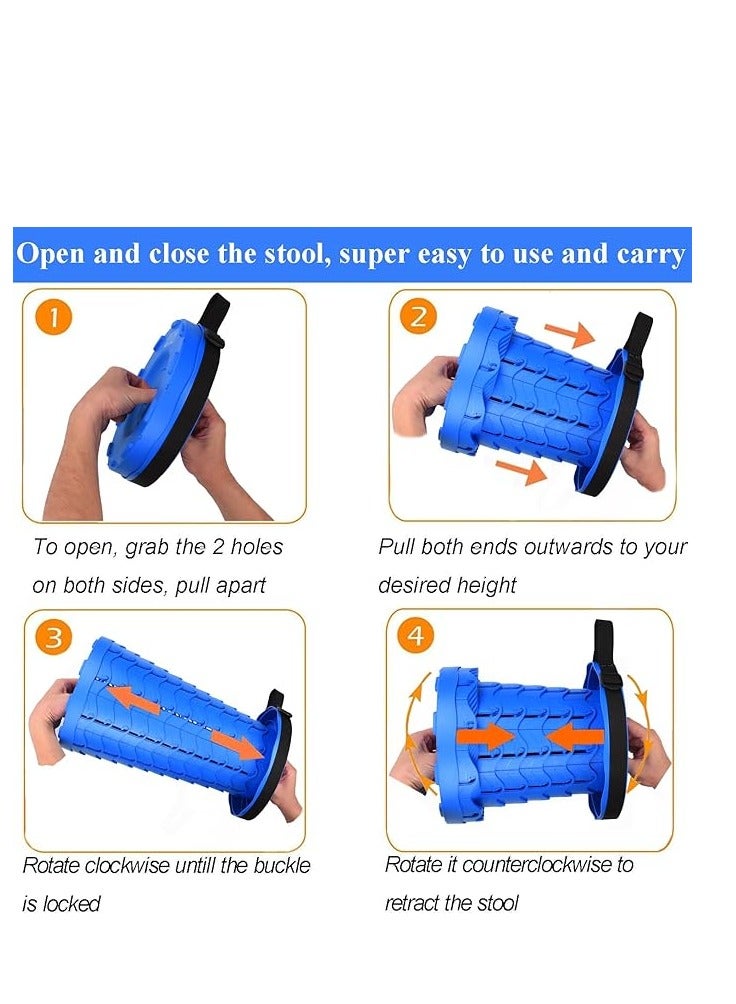 Generic Portable Retractable Folding Stool,Telescoping Foldable Camping Stool,Load Capacity 400lbs,Height Adjustable for Outdoor Fishing Hiking Gardening Travel BBQ (Blue)  - Image 2