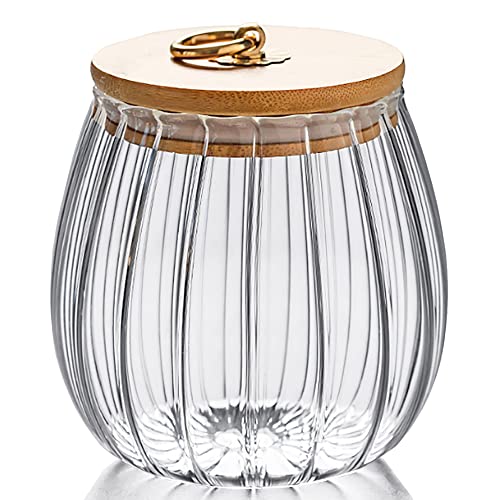 FANTESTICRYAN Glass Coffee Nuts Canister Airtight Storage Jar Petal Decorative Container with Bamboo Lid Metal Handle Easy to Grasp 1600ml, 54 FL OZ (Large Oval) - Image 1