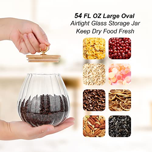 FANTESTICRYAN Glass Coffee Nuts Canister Airtight Storage Jar Petal Decorative Container with Bamboo Lid Metal Handle Easy to Grasp 1600ml, 54 FL OZ (Large Oval) - Image 2