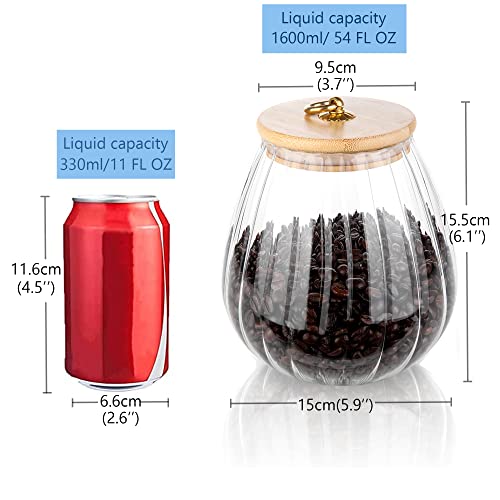 FANTESTICRYAN Glass Coffee Nuts Canister Airtight Storage Jar Petal Decorative Container with Bamboo Lid Metal Handle Easy to Grasp 1600ml, 54 FL OZ (Large Oval) - Image 3