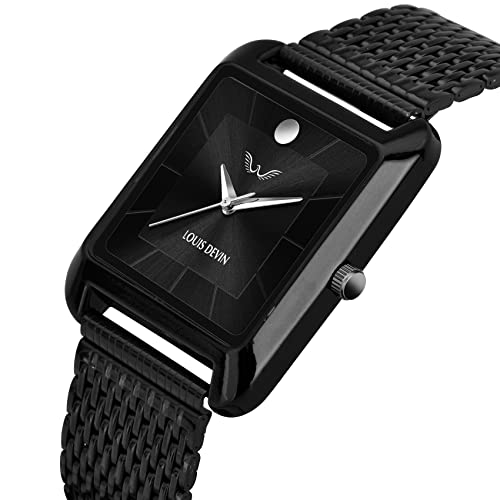 LOUIS DEVIN Stainless Steel Black Plated Chain Analog Wrist Watch for Men (Black Dial) | LD-BK057-BLK-CH - Image 2