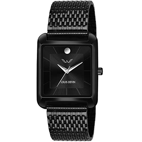LOUIS DEVIN Stainless Steel Black Plated Chain Analog Wrist Watch for Men (Black Dial) | LD-BK057-BLK-CH - Image 1