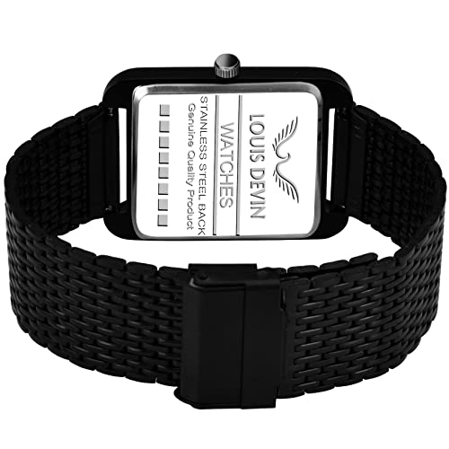 LOUIS DEVIN Stainless Steel Black Plated Chain Analog Wrist Watch for Men (Black Dial) | LD-BK057-BLK-CH - Image 3
