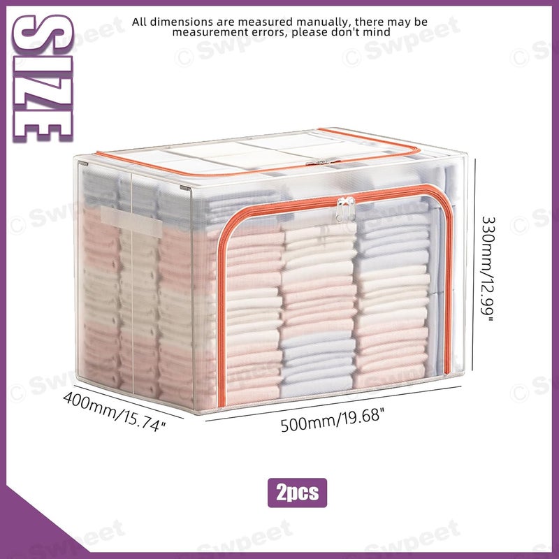 سوبيت سويبيت 2 حزمة أحمر 66 لتر تقريبًا 19.7"×15.7"×13.0" صناديق تخزين خزانة شفافة قابلة للتكديس مع أغطية مقاومة للماء، صناديق تخزين قابلة للطي، صندوق تخزين بإطار فولاذي قابل للطي، منظِّم حقيبة تخزين قماشية - Image 2