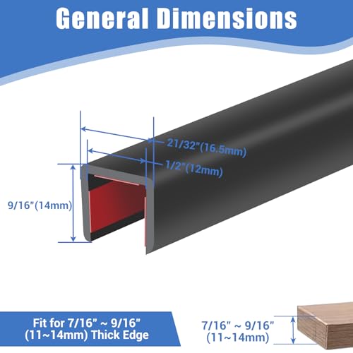 Protalwell Rubber Edge Trim, Self-Adhesive U Channel Edge Protector for Plywood, Cabinet, 1/2" Wood Edge Banding, Flexible Furniture Repair, EPDM Material, Fit 1/2"(12mm), Length 10Ft, Black - Image 2
