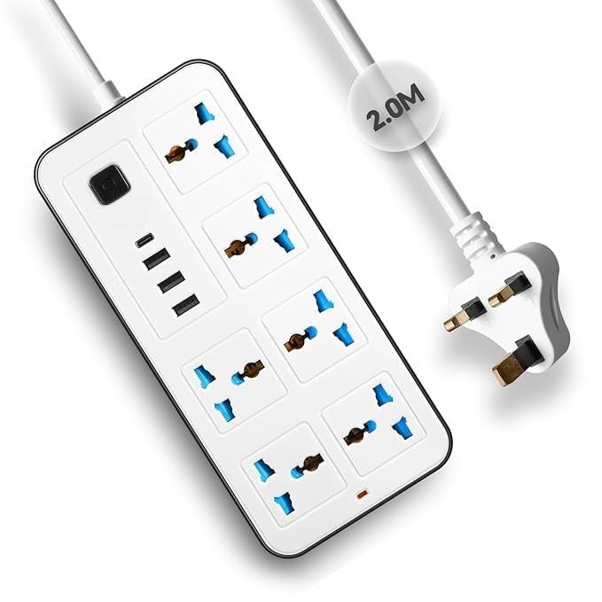 Scaroal Multifunctional Electrical Extension Socket British Plug USB C Cable Power Cord Strips 6 Outlets 3 Pin 3 USB Ports and 1 Type C Port for Home Kitchen Office White - Image 1