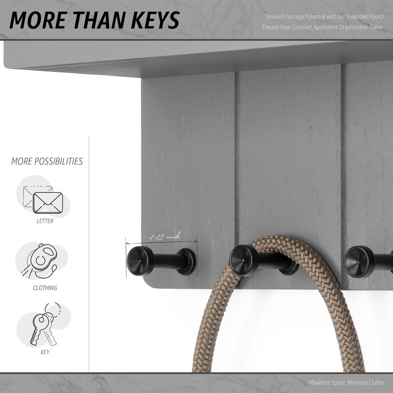 Rebee Vision Small Key Holder Wall Mount - Decorative Key and Mail Holder for Wall with Shelf and 4 Hooks for Aesthetic Room Decor - Modern Apartment Essentials for Home Decor (Light Gray) - Image 4