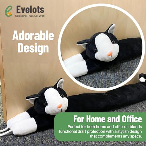 Evelots Under Door Cat Draft Stopper - Weighted - Keep Cold Air, Warm Air Out - Odor, Noise, Dust, Wind Blocker - Great for Window - Full 38 Inch Long - Heavy Duty Kitty Cat - Hanging Loops - Image 2