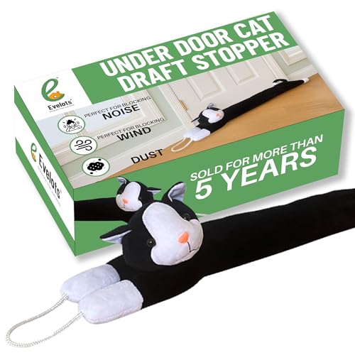 Evelots Under Door Cat Draft Stopper - Weighted - Keep Cold Air, Warm Air Out - Odor, Noise, Dust, Wind Blocker - Great for Window - Full 38 Inch Long - Heavy Duty Kitty Cat - Hanging Loops - Image 1