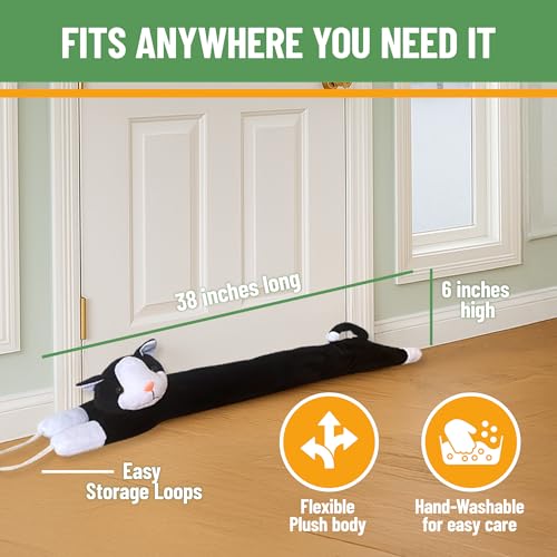 Evelots Under Door Cat Draft Stopper - Weighted - Keep Cold Air, Warm Air Out - Odor, Noise, Dust, Wind Blocker - Great for Window - Full 38 Inch Long - Heavy Duty Kitty Cat - Hanging Loops - Image 3
