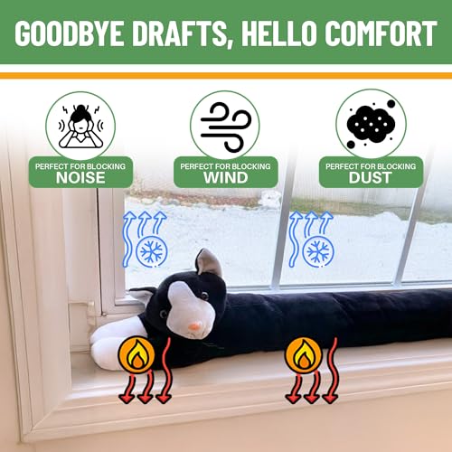 Evelots Under Door Cat Draft Stopper - Weighted - Keep Cold Air, Warm Air Out - Odor, Noise, Dust, Wind Blocker - Great for Window - Full 38 Inch Long - Heavy Duty Kitty Cat - Hanging Loops - Image 4