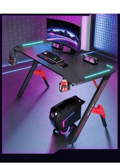 PENG GENERAL Z Shaped Gaming Desk with Cup Holder Headphone Hook, Modern Home Office Computer Desk with Light 140x60x73cm  - Image 2