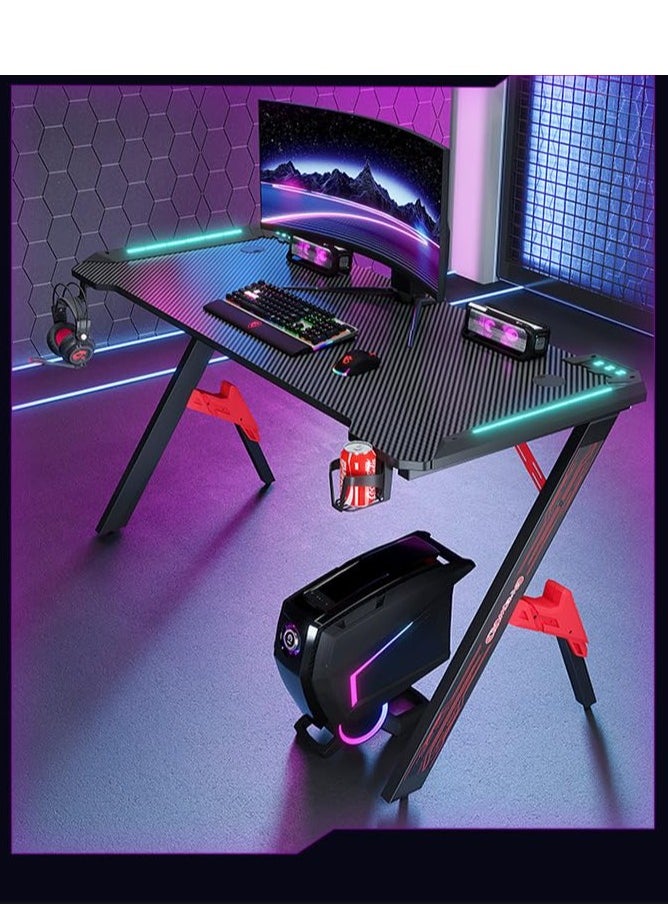 PENG GENERAL Z Shaped Gaming Desk with Cup Holder Headphone Hook, Modern Home Office Computer Desk with Light 140x60x73cm  - Image 2
