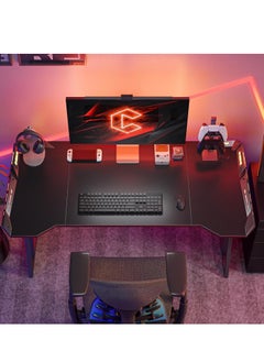 PENG GENERAL Z Shaped Gaming Desk with Cup Holder Headphone Hook, Modern Home Office Computer Desk with Light 140x60x73cm  - Image 4
