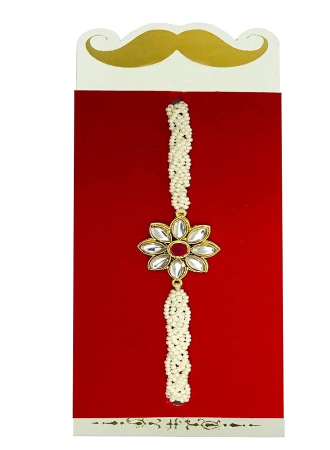 Evisha Red American Diamond Studded And Golden Hanging Bhai/Brother Bhabhi Rakhi Set & Roli Chawal Puja Plate for Women Rakhi-257-Kada-31-T (Multi-Coloured) | | rakhi || rakhi set || rakhi for brother || rakhi for brother and bhabhi || rakhi combo || bhaiya bhabhi rakhi || rakhi gifts - Image 3