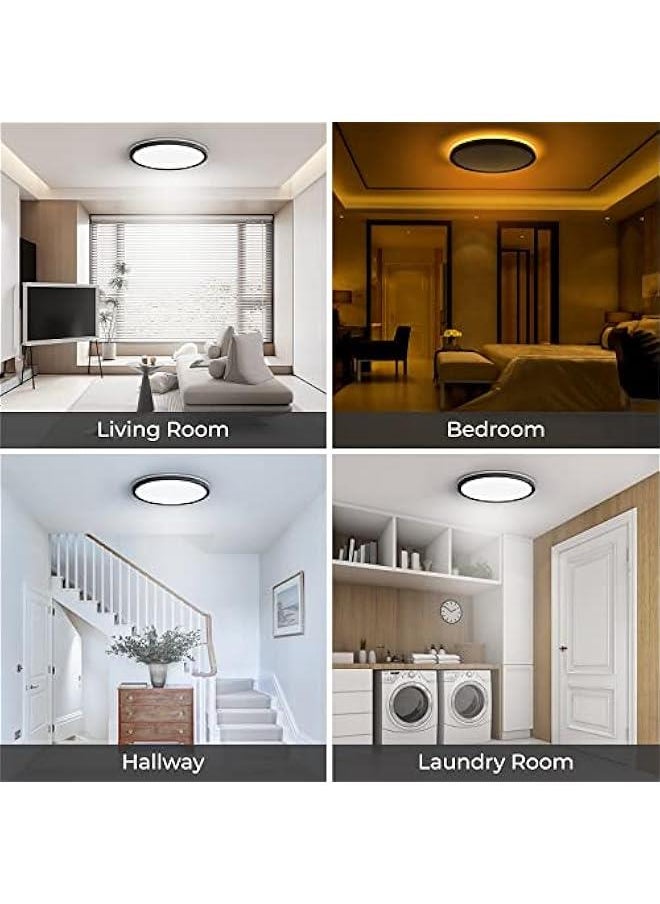 Arabest 12-Inch LED Black Flush Mount Ceiling Light Fixture with Night Light - 24W 2400LM - Dimmable Ceiling Light for Bedroom, Dining Room, Kitchen - Round - 3000K/4000K/5000K Selectable  - Image 2