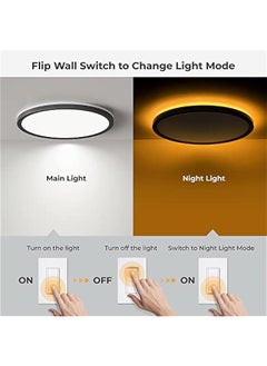 Arabest 12-Inch LED Black Flush Mount Ceiling Light Fixture with Night Light - 24W 2400LM - Dimmable Ceiling Light for Bedroom, Dining Room, Kitchen - Round - 3000K/4000K/5000K Selectable  - Image 3