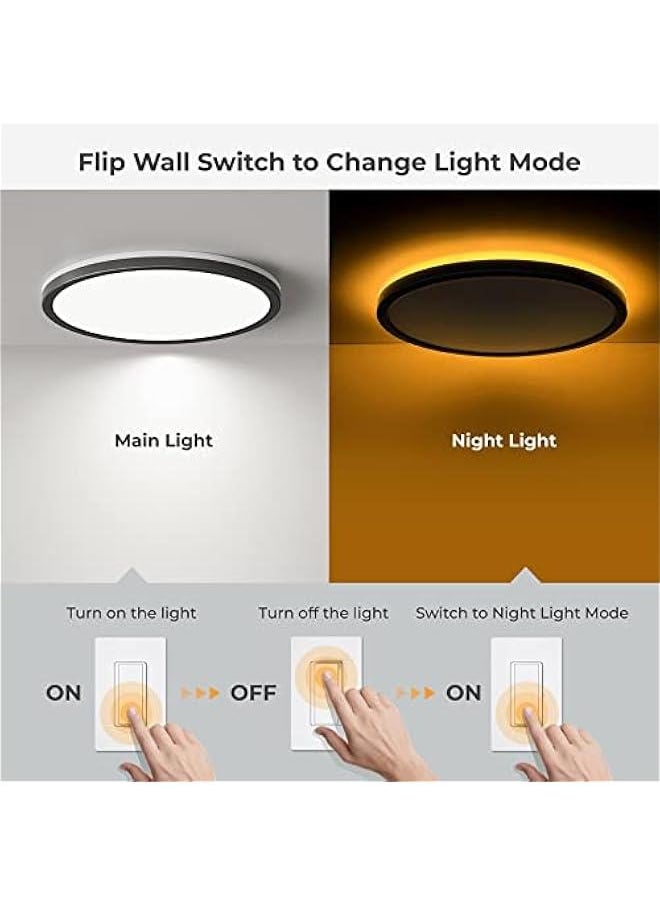 Arabest 12-Inch LED Black Flush Mount Ceiling Light Fixture with Night Light - 24W 2400LM - Dimmable Ceiling Light for Bedroom, Dining Room, Kitchen - Round - 3000K/4000K/5000K Selectable  - Image 3