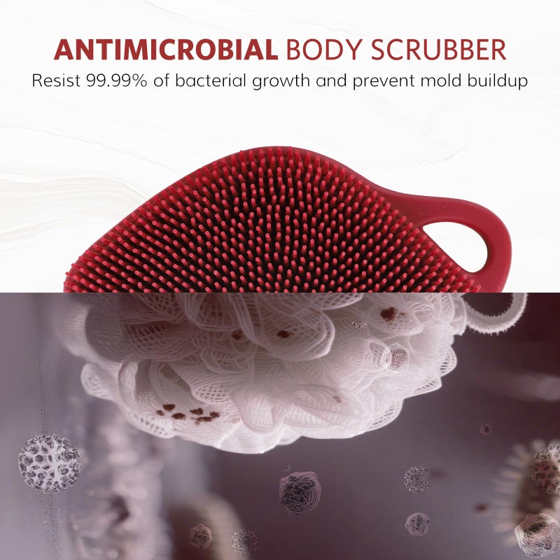 Sndyi Silicone Body Scrubber, Leaf-Shaped Shower Brush for Gentle Cleanse & Exfoliation, Soft Silicone Loofah Body Brush for Sensitive Skin, Romantic Gift for Her/Him, Festive Red - Image 4