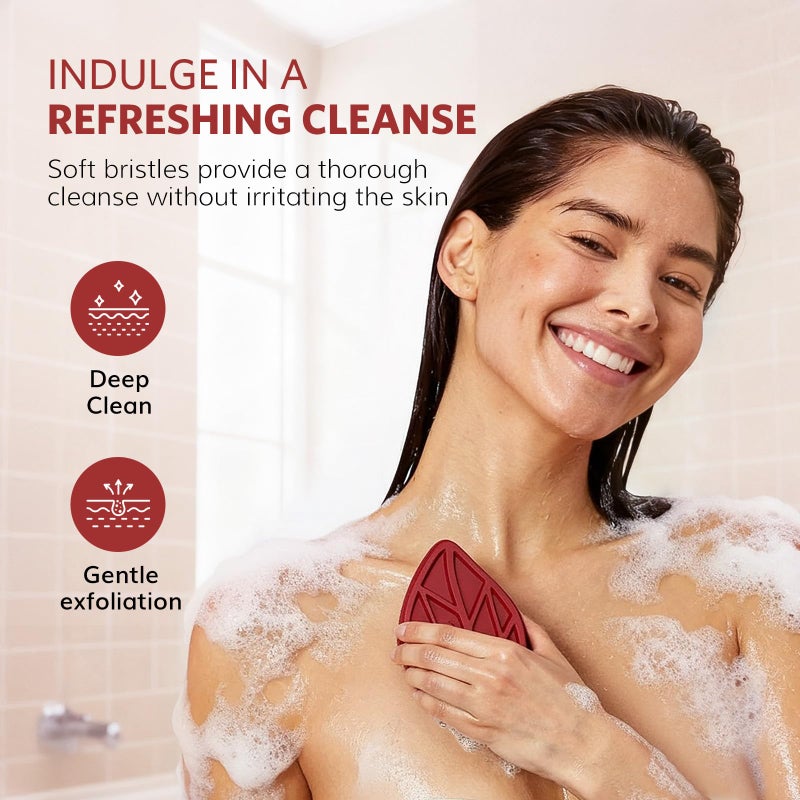 Sndyi Silicone Body Scrubber, Leaf-Shaped Shower Brush for Gentle Cleanse & Exfoliation, Soft Silicone Loofah Body Brush for Sensitive Skin, Romantic Gift for Her/Him, Festive Red - Image 3