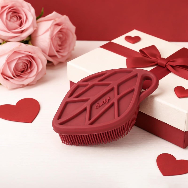 Sndyi Silicone Body Scrubber, Leaf-Shaped Shower Brush for Gentle Cleanse & Exfoliation, Soft Silicone Loofah Body Brush for Sensitive Skin, Romantic Gift for Her/Him, Festive Red - Image 5