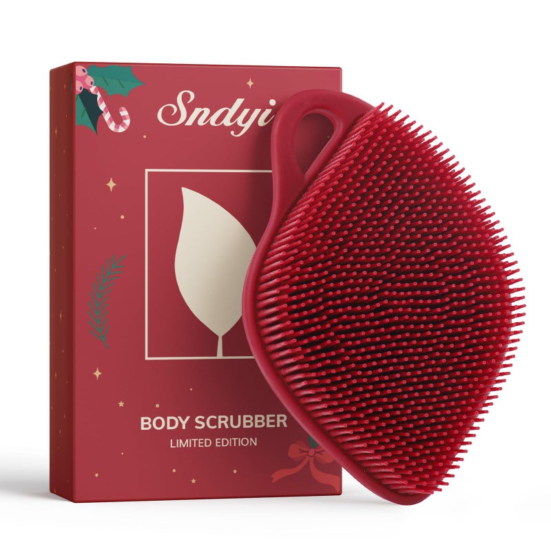Sndyi Silicone Body Scrubber, Leaf-Shaped Shower Brush for Gentle Cleanse & Exfoliation, Soft Silicone Loofah Body Brush for Sensitive Skin, Romantic Gift for Her/Him, Festive Red - Image 1