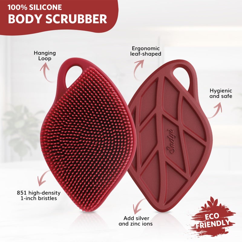 Sndyi Silicone Body Scrubber, Leaf-Shaped Shower Brush for Gentle Cleanse & Exfoliation, Soft Silicone Loofah Body Brush for Sensitive Skin, Romantic Gift for Her/Him, Festive Red - Image 2