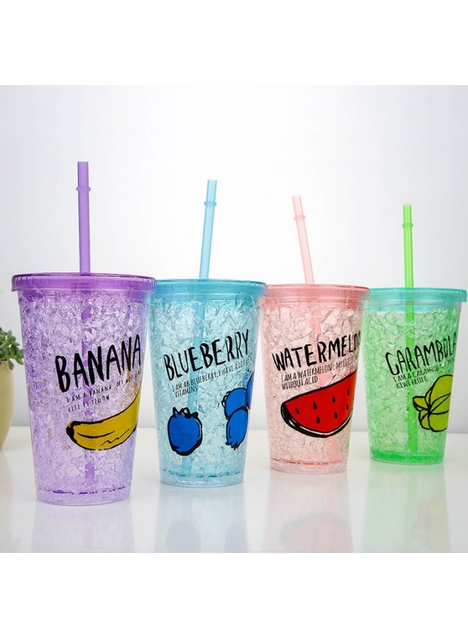 Summer Ice Cup Creative Double-layer Broken Ice Straw Cup Portable Sports Cup Gift Cup Factory Direct Sales-Color:Fruit Powder-Capacity:450ml  - Image 4