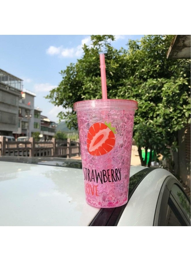 Summer Ice Cup Creative Double-layer Broken Ice Straw Cup Portable Sports Cup Gift Cup Factory Direct Sales-Color:Fruit Powder-Capacity:450ml  - Image 1