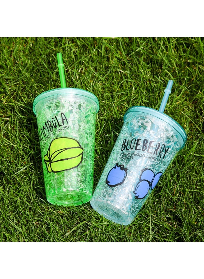 Summer Ice Cup Creative Double-layer Broken Ice Straw Cup Portable Sports Cup Gift Cup Factory Direct Sales-Color:Fruit Powder-Capacity:450ml  - Image 3