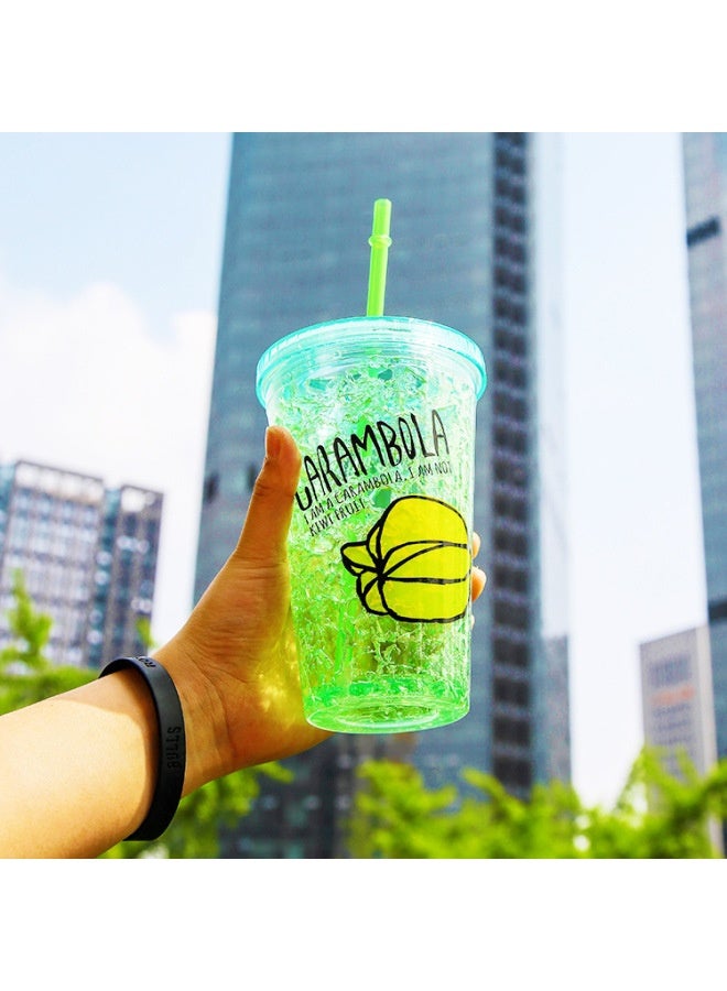 Summer Ice Cup Creative Double-layer Broken Ice Straw Cup Portable Sports Cup Gift Cup Factory Direct Sales-Color:Fruit Powder-Capacity:450ml  - Image 5
