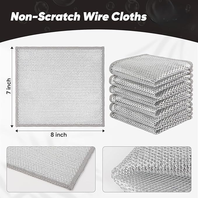 ARYAVART 12 Pcs Multipurpose Wire Dishwashing Rag NonScratch Wire Dish Cleaning Cloths for Wet and Dry Reusable Steel Scrubber for Kitchen Powerful Dishcloth Rag for Cookware Dish Stove7x8 - Image 2