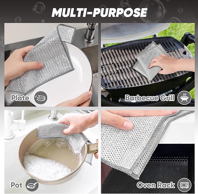 ARYAVART 12 Pcs Multipurpose Wire Dishwashing Rag NonScratch Wire Dish Cleaning Cloths for Wet and Dry Reusable Steel Scrubber for Kitchen Powerful Dishcloth Rag for Cookware Dish Stove7x8 - Image 3