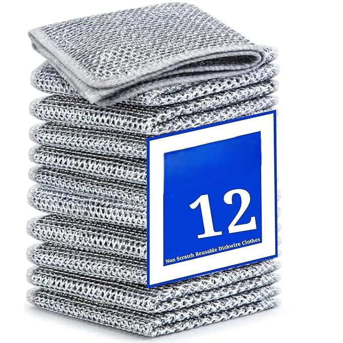 ARYAVART 12 Pcs Multipurpose Wire Dishwashing Rag NonScratch Wire Dish Cleaning Cloths for Wet and Dry Reusable Steel Scrubber for Kitchen Powerful Dishcloth Rag for Cookware Dish Stove7x8 - Image 1