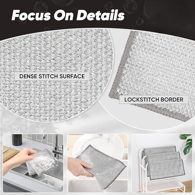 ARYAVART 12 Pcs Multipurpose Wire Dishwashing Rag NonScratch Wire Dish Cleaning Cloths for Wet and Dry Reusable Steel Scrubber for Kitchen Powerful Dishcloth Rag for Cookware Dish Stove7x8 - Image 4