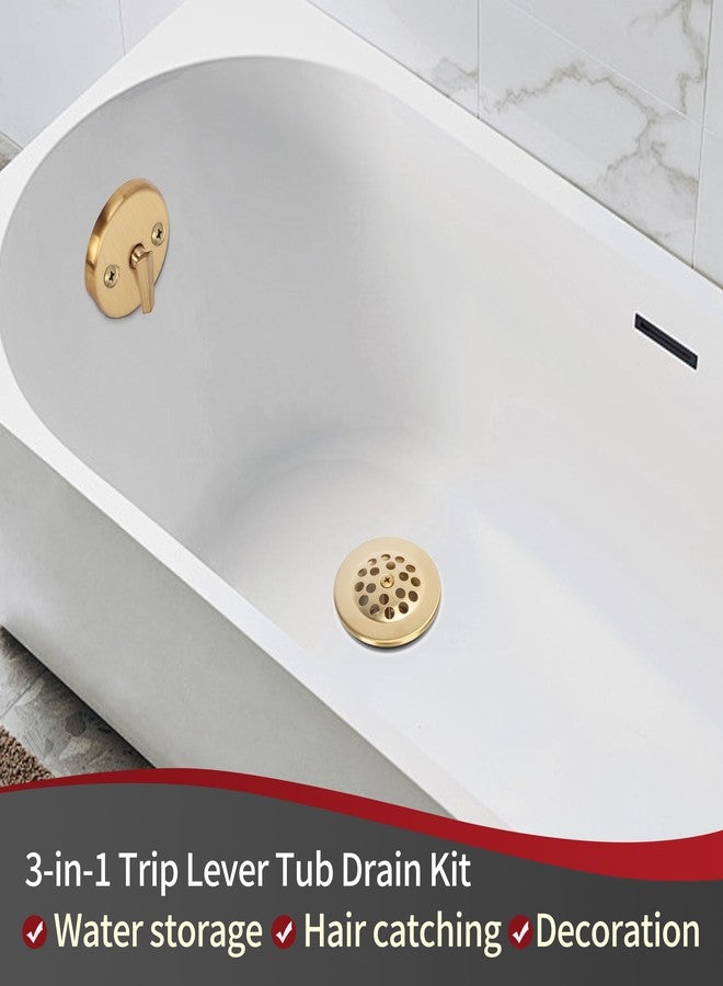 PRIMSOPH Trip Lever Overflow Faceplate Tub Drain Trim Kit with Linkage and Drain Strainer Cover Conversion Kit Assembly Universal Fine Coarse Thread Replacement Brushed Gold - Image 3