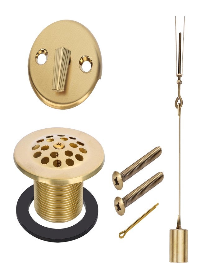 PRIMSOPH Trip Lever Overflow Faceplate Tub Drain Trim Kit with Linkage and Drain Strainer Cover Conversion Kit Assembly Universal Fine Coarse Thread Replacement Brushed Gold - Image 1