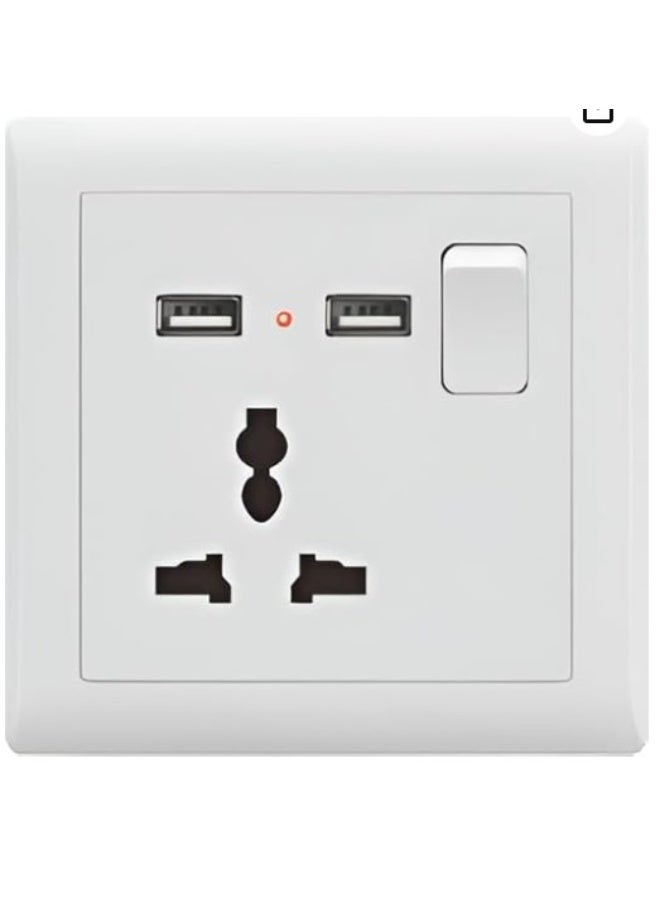Universal Power Socket with Dual USB Charging Ports & Switch – Wall Mount Electric Outlet for Home, Office & Hotel – Multi Plug Adapter with Fast USB Charger & Safety Protection - Image 1