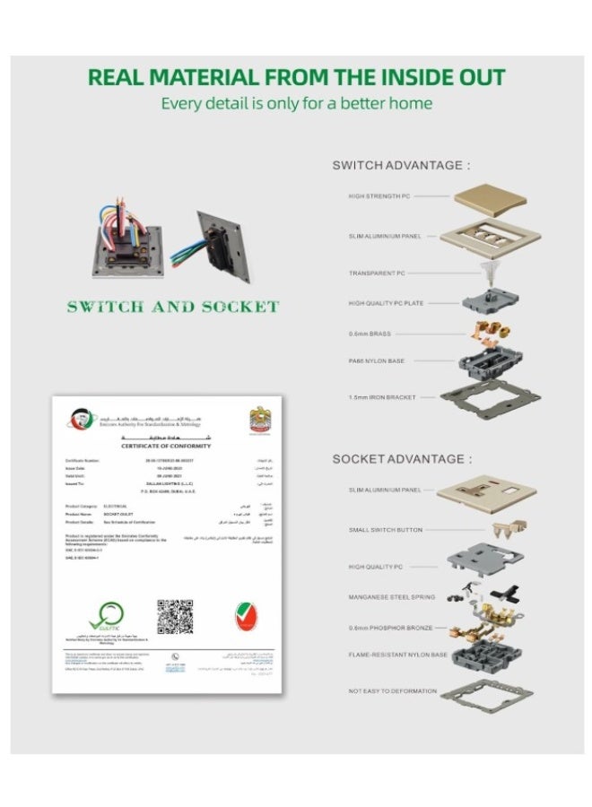 Universal Power Socket with Dual USB Charging Ports & Switch – Wall Mount Electric Outlet for Home, Office & Hotel – Multi Plug Adapter with Fast USB Charger & Safety Protection - Image 4