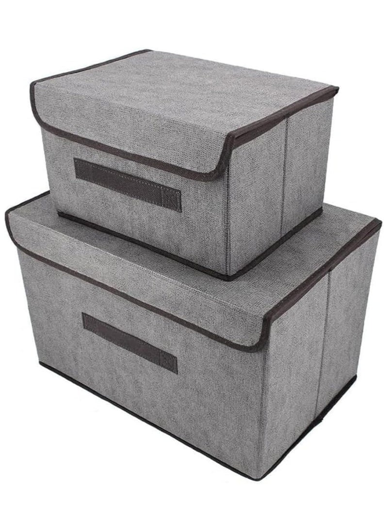 BLOOMING TIME 2 Pieces Storage Box, Foldable with Lid, Storage Basket, Toy Box, Clothes Storage, Books, Toys, Socks (Grey)  - Image 1