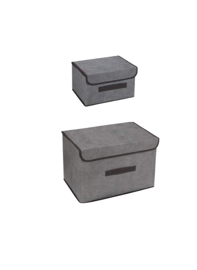 BLOOMING TIME 2 Pieces Storage Box, Foldable with Lid, Storage Basket, Toy Box, Clothes Storage, Books, Toys, Socks (Grey)  - Image 2