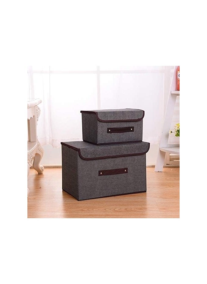 BLOOMING TIME 2 Pieces Storage Box, Foldable with Lid, Storage Basket, Toy Box, Clothes Storage, Books, Toys, Socks (Grey)  - Image 3