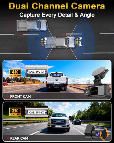 Pemacom Truck Dash Cam Easy-Steup: Dual Camera 4K Front and 2K Rear with Night Vision GPS WiFi Clear Captures Pickup Trucks License Plates - 72H Parking Monitoring for Daily Commute - Image 2