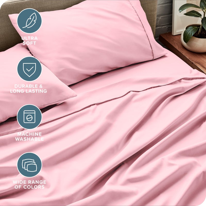 Bare Home Sheet Set - College Dorm Size - Luxury 1800 Ultra-Soft Microfiber Bed Sheets - Deep Pockets - Easy Fit - Extra Soft - 3 Piece Set (Twin XL, Light Pink) - Image 4