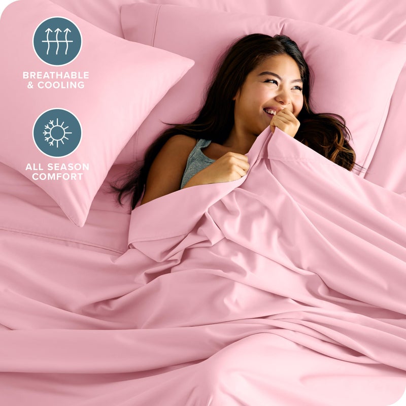 Bare Home Sheet Set - College Dorm Size - Luxury 1800 Ultra-Soft Microfiber Bed Sheets - Deep Pockets - Easy Fit - Extra Soft - 3 Piece Set (Twin XL, Light Pink) - Image 3
