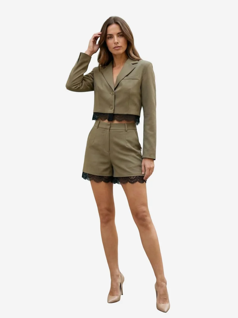 My Fashion Khaki Green MY FASHION Short Jacket and Wide-Leg Trousers Set for Women | Best Price UAE