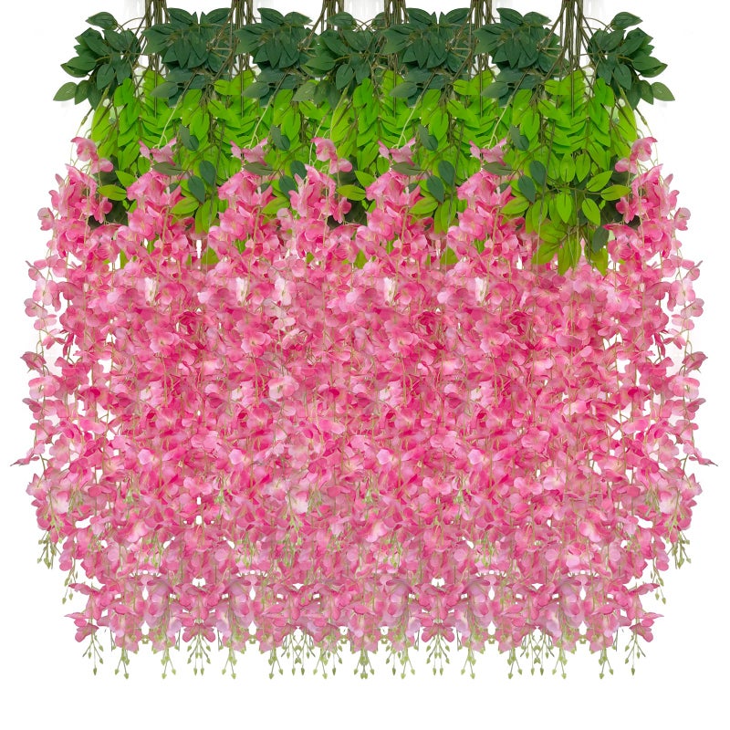 Luerbi Pink Wisteria Hanging Flowers  24 Pack Pink Flower Vines  Fake Pink Wisteria  3.77 Feet Pink Artificial Wisteria Flowers  Pink Hanging Wisteria Flowers Garland  Pink Flower Garland for Backdrop Decor - Image 1